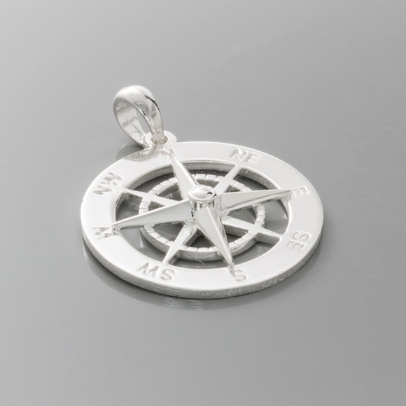 925 Sterling Silver RH Plated Nautical Small Compass Pendant Necklace 20.75mm - Picture 3 of 9